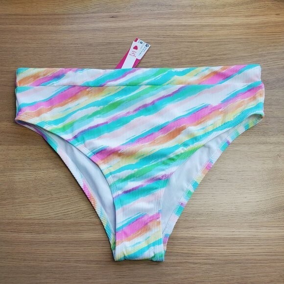 NEW Xhilaration Rainbow High Waist Swimsuit Bottoms - Picture 5 of 11